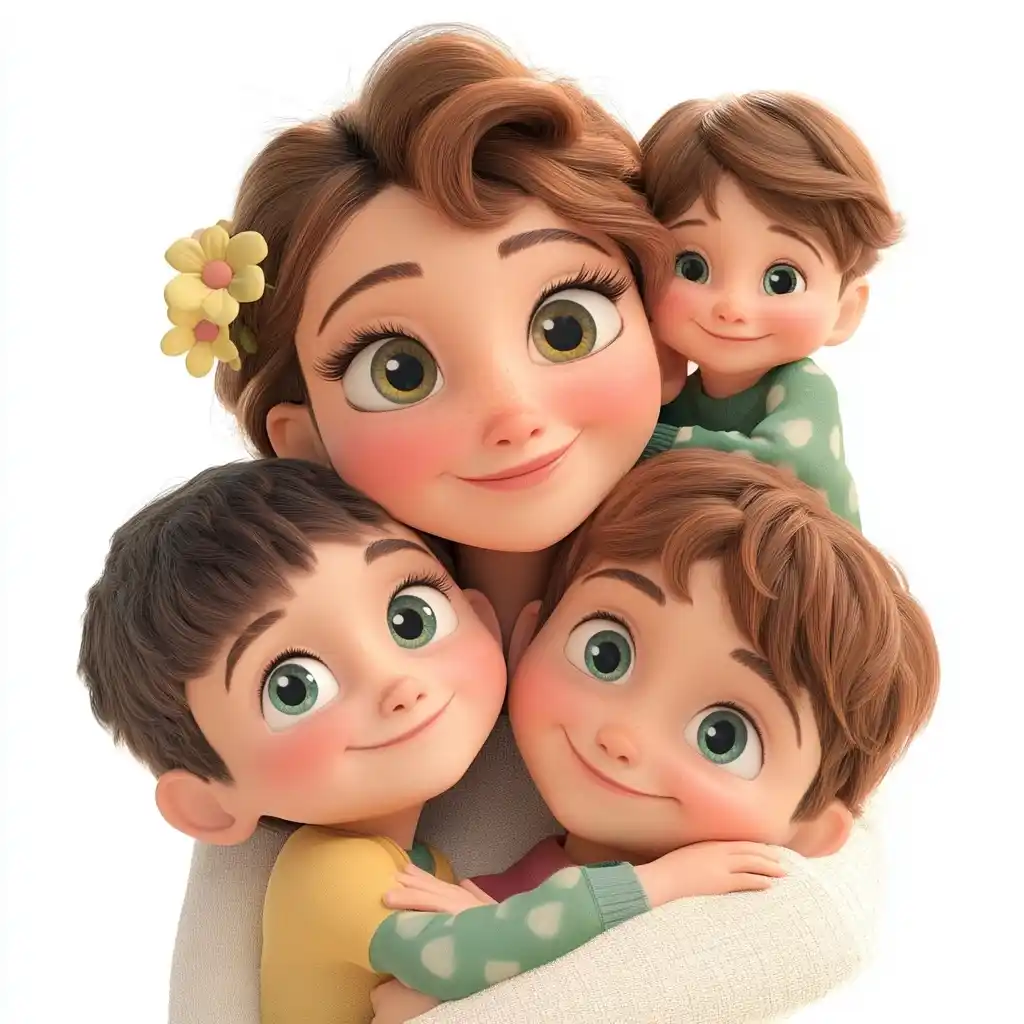 Tender Mother with Children Midjourney提示词