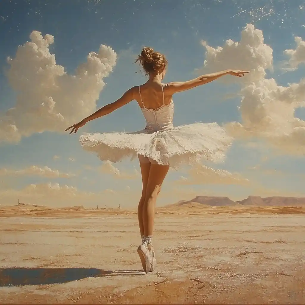 Ballet Dancer in Desert Midjourney提示词