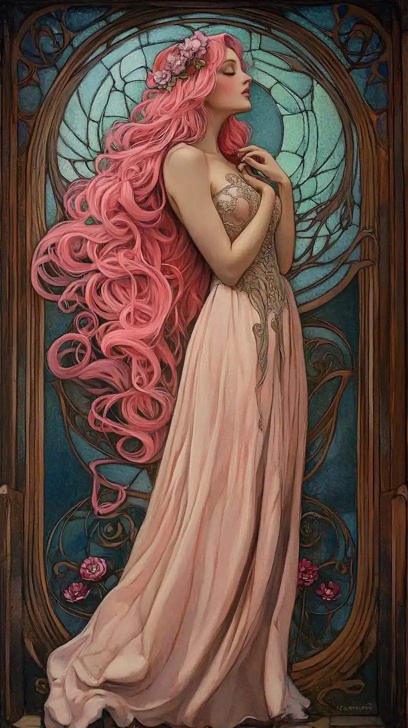 Art Nouveau Princess Portrait Midjourney提示词