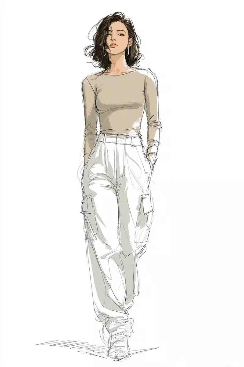 Fashion Sketch Contoured Silhouette Midjourney提示词