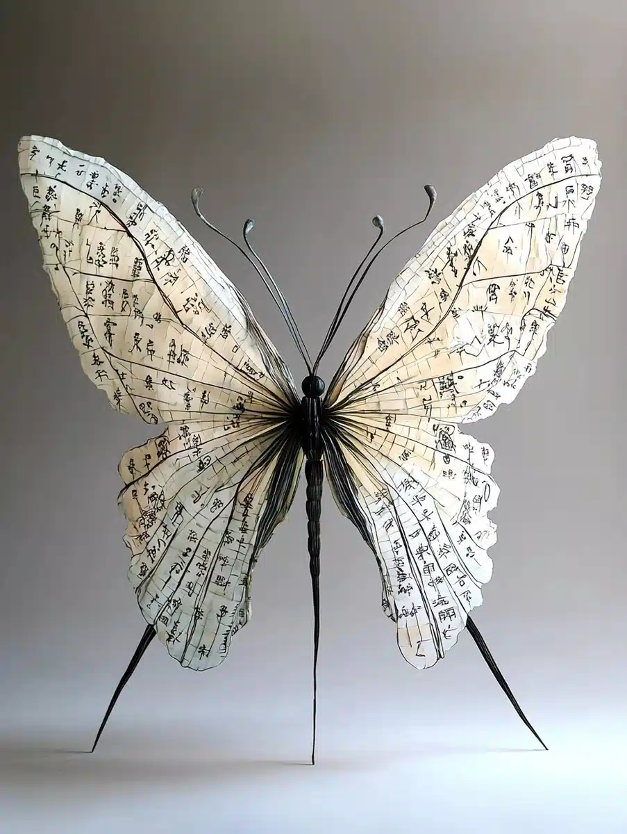 Calligraphic Butterfly Sculpture Midjourney提示词