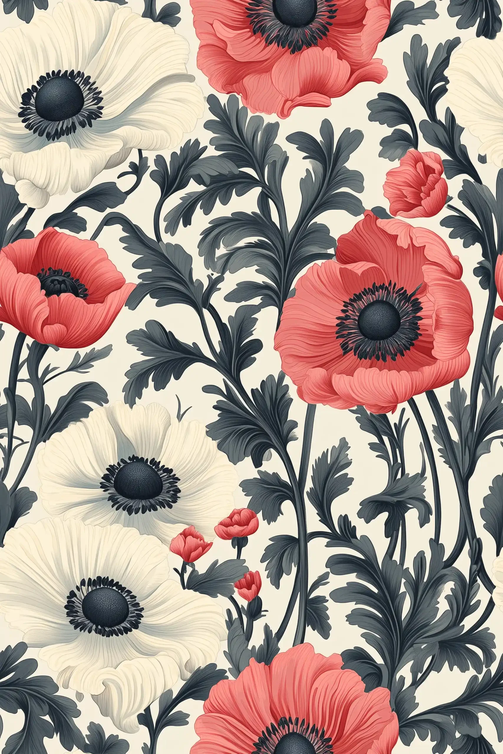 Vintage Pink Poppy Painting Midjourney提示词