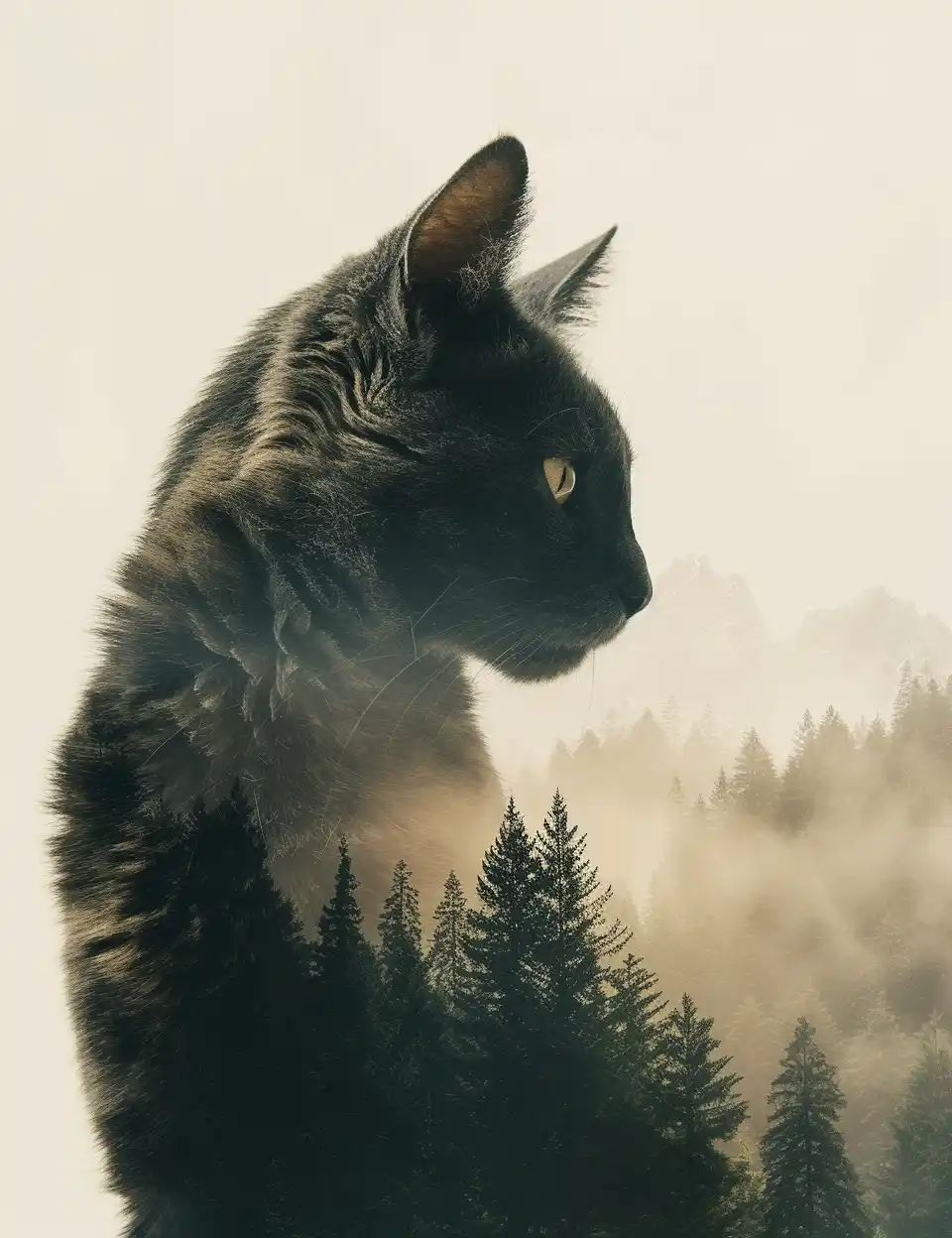 Double Exposure Cat Forest Midjourney 提示词生成效果