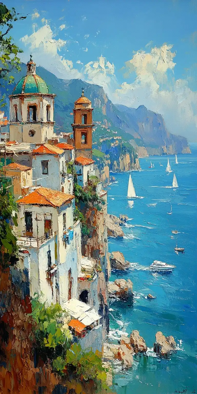 Impressionist Amalfi Coast Scene Midjourney提示词
