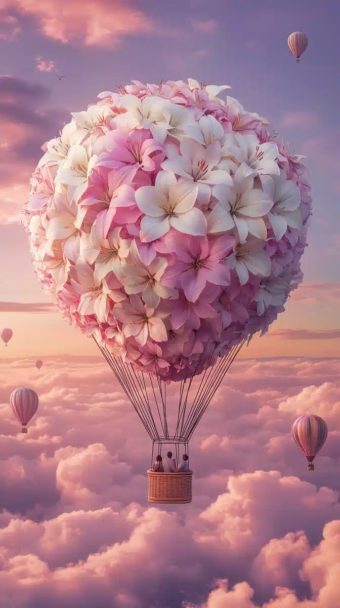 Lily Balloon in Clouds Midjourney提示词