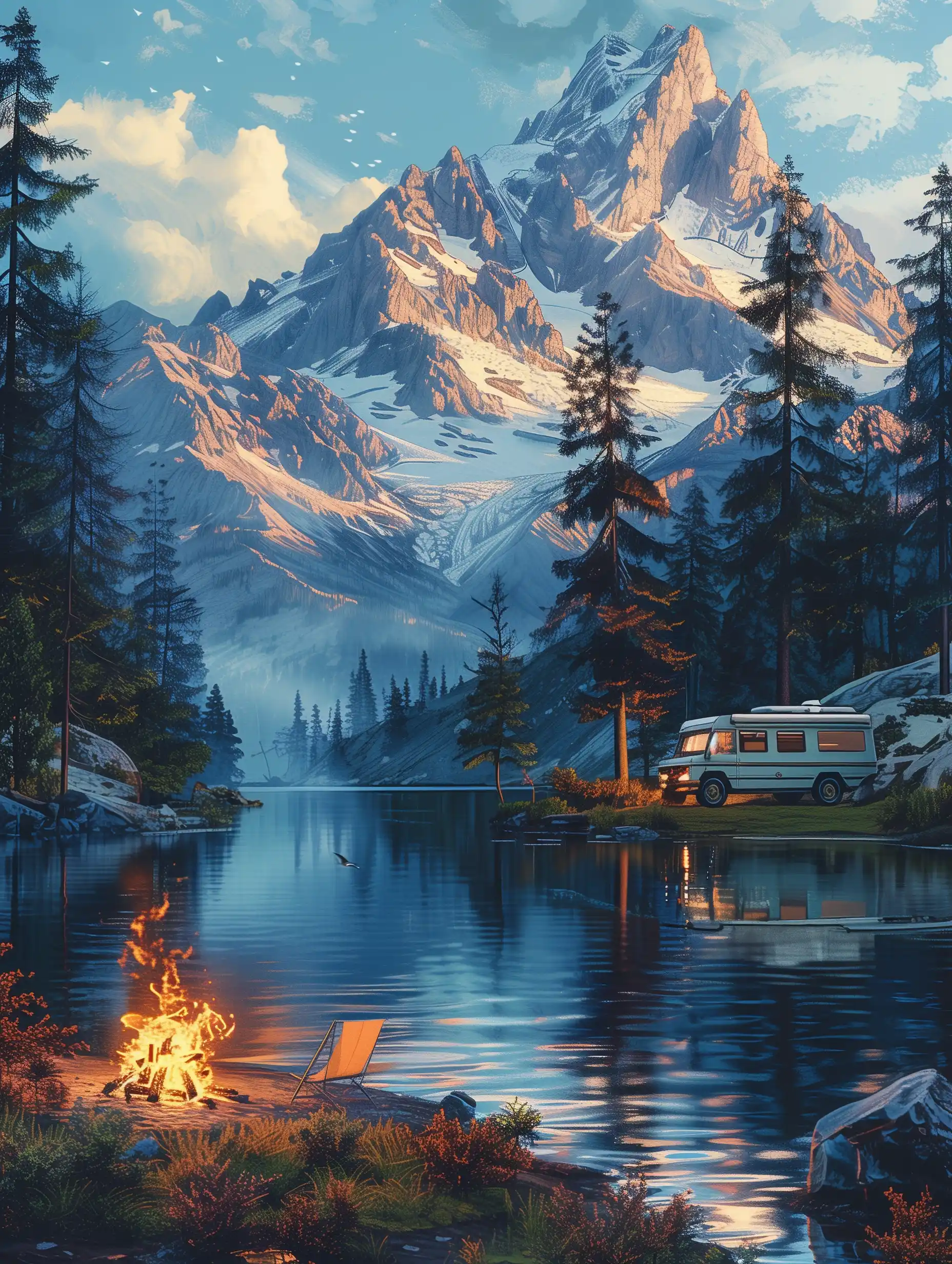 Flat Lake Campsite Midjourney 提示词生成效果