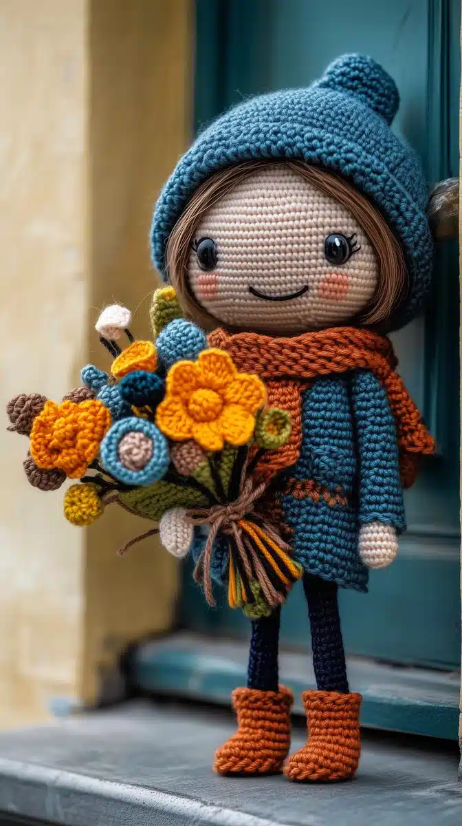Knit Girl with Flowers Midjourney提示词