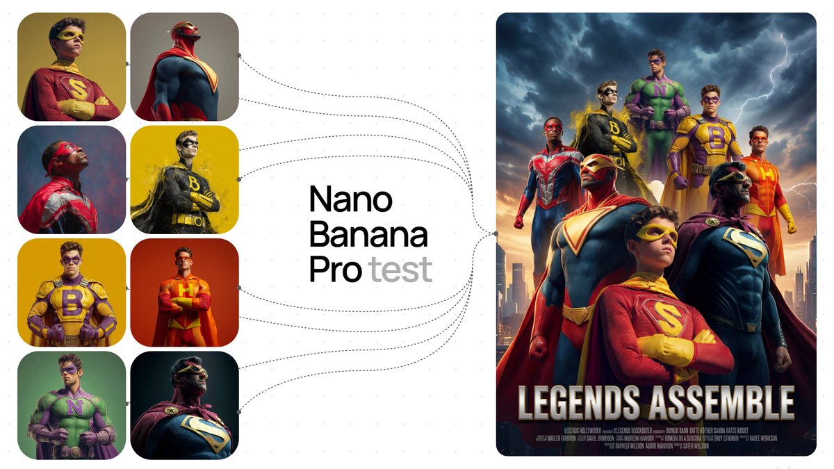 Legends Assemble: Cinematic Superhero Team Poster Art Nano Banana提示词