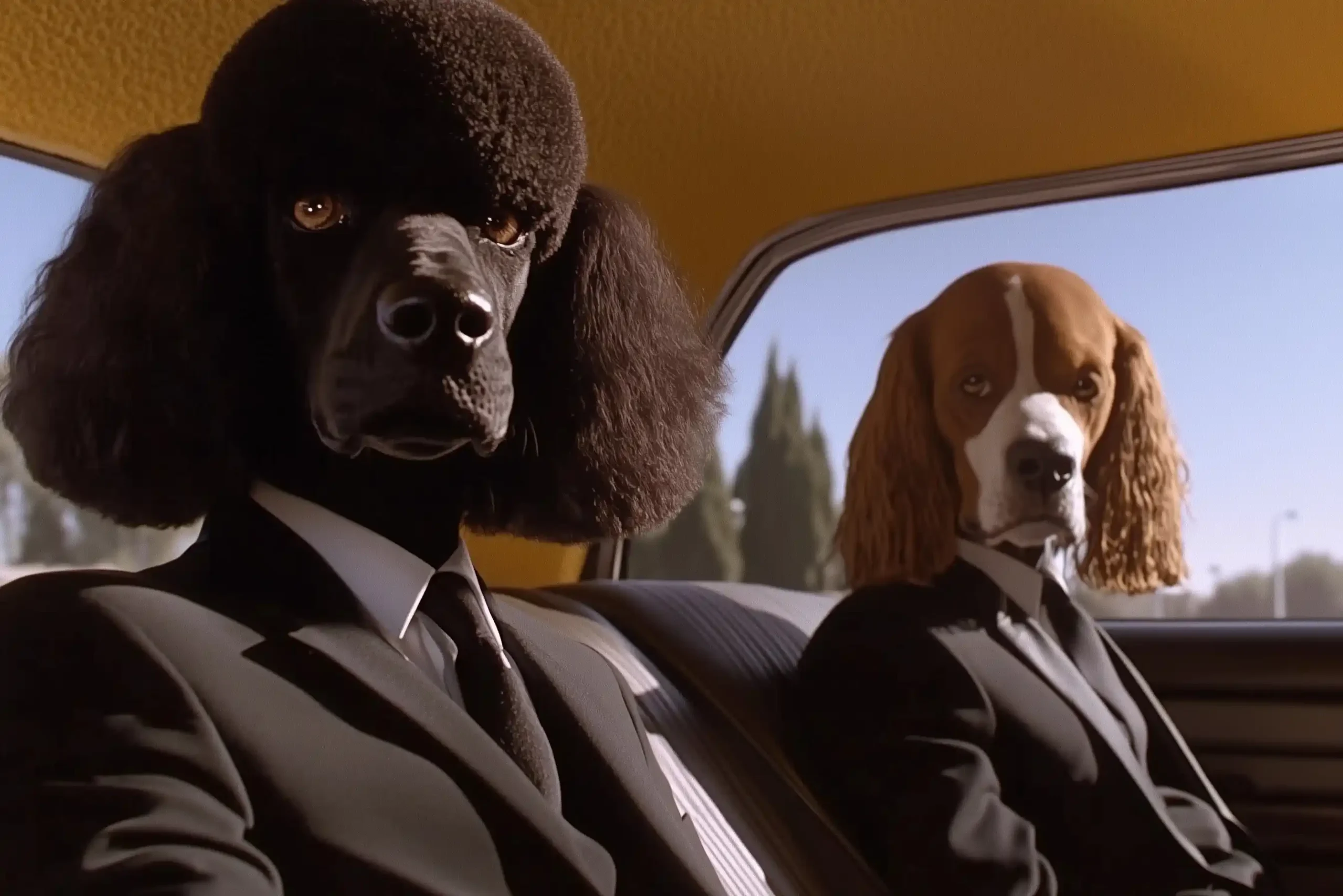 Gangster Dogs in Car Midjourney 提示词生成效果