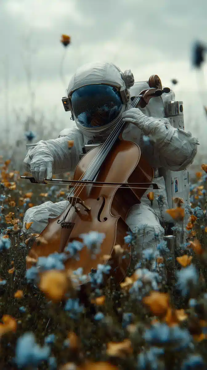 Surreal Astronaut in Flowers Midjourney提示词