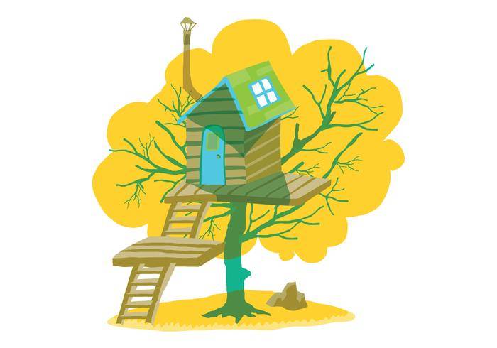 夏天树上小屋矢量图