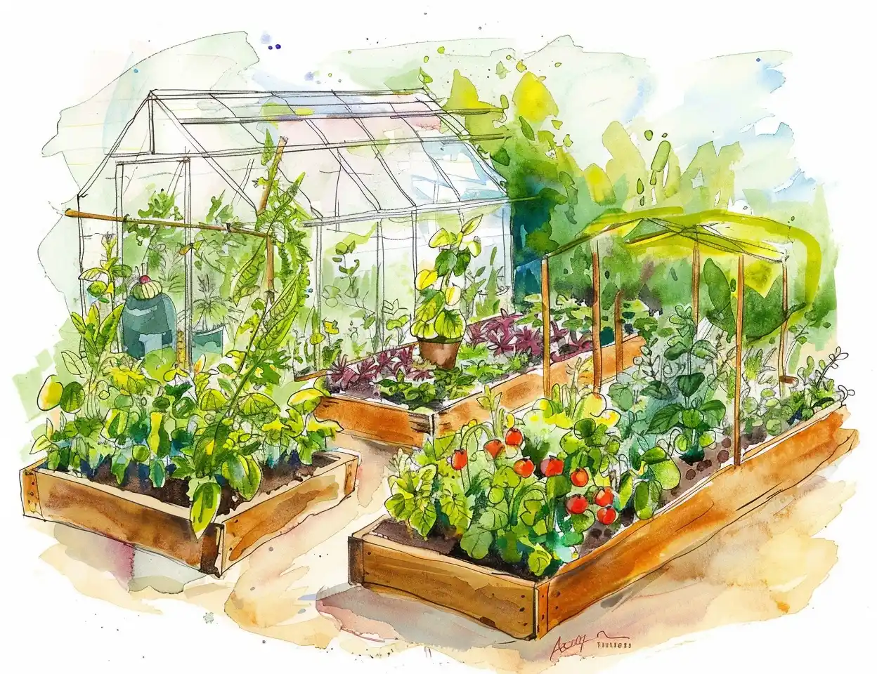Watercolor Companion Planting Design Midjourney提示词