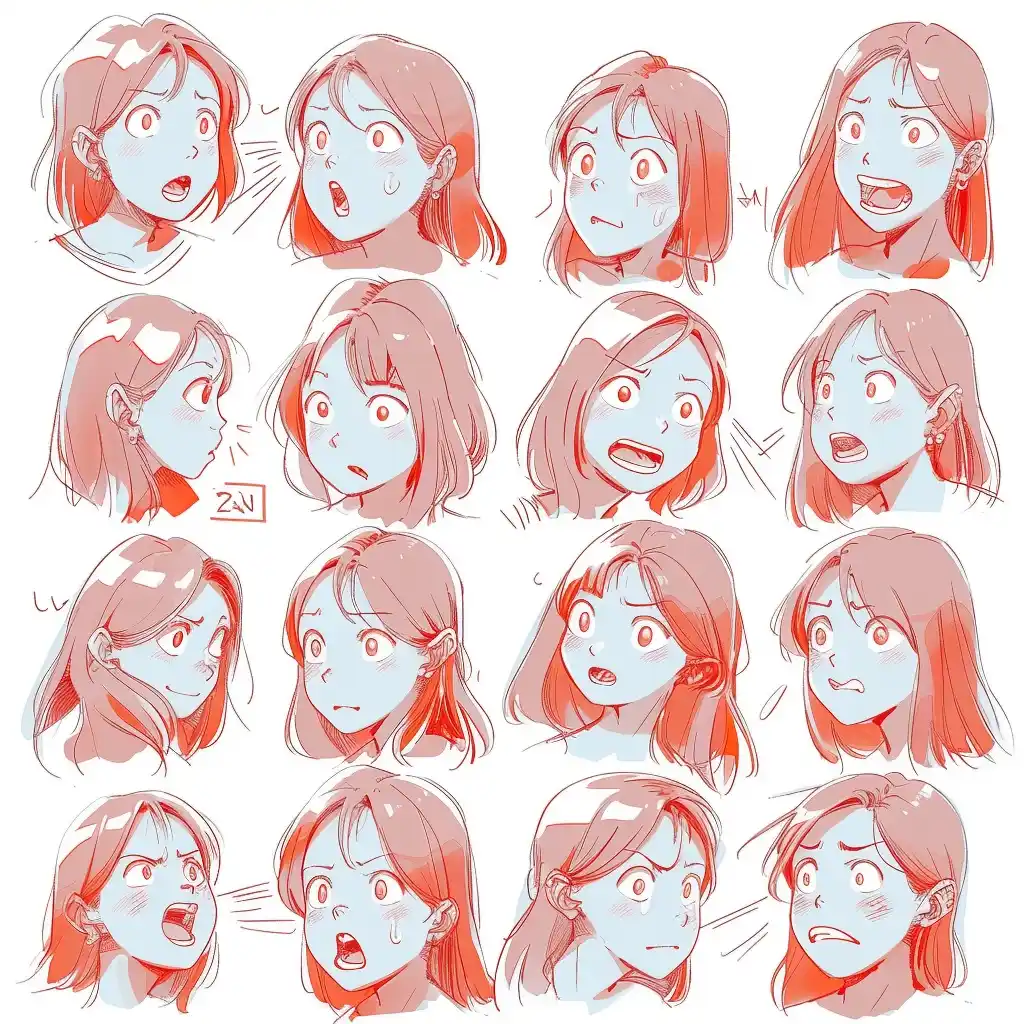 Expressive Girl 24 Emotions Midjourney提示词