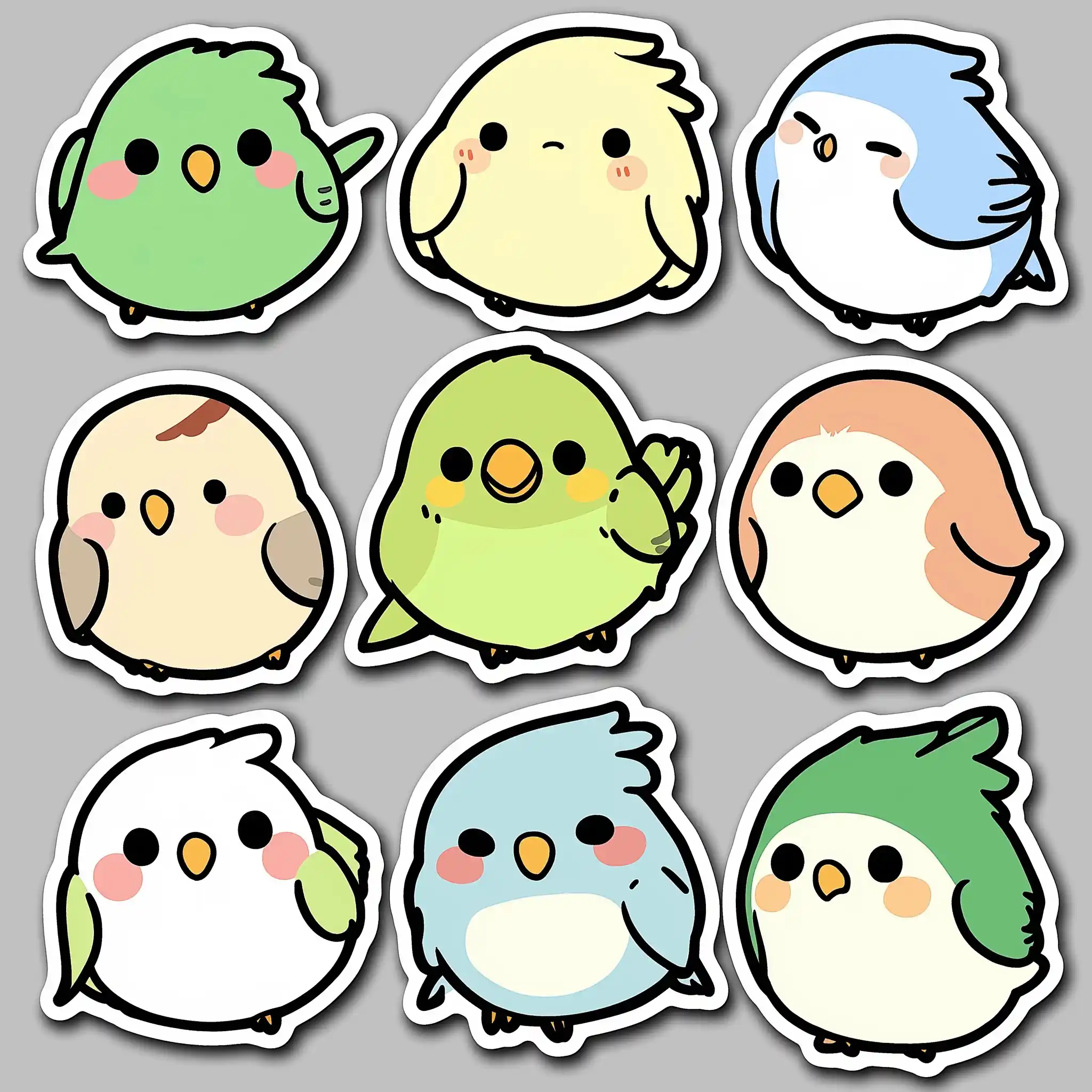 Kawaii Parrot Emoticon Stickers Midjourney提示词