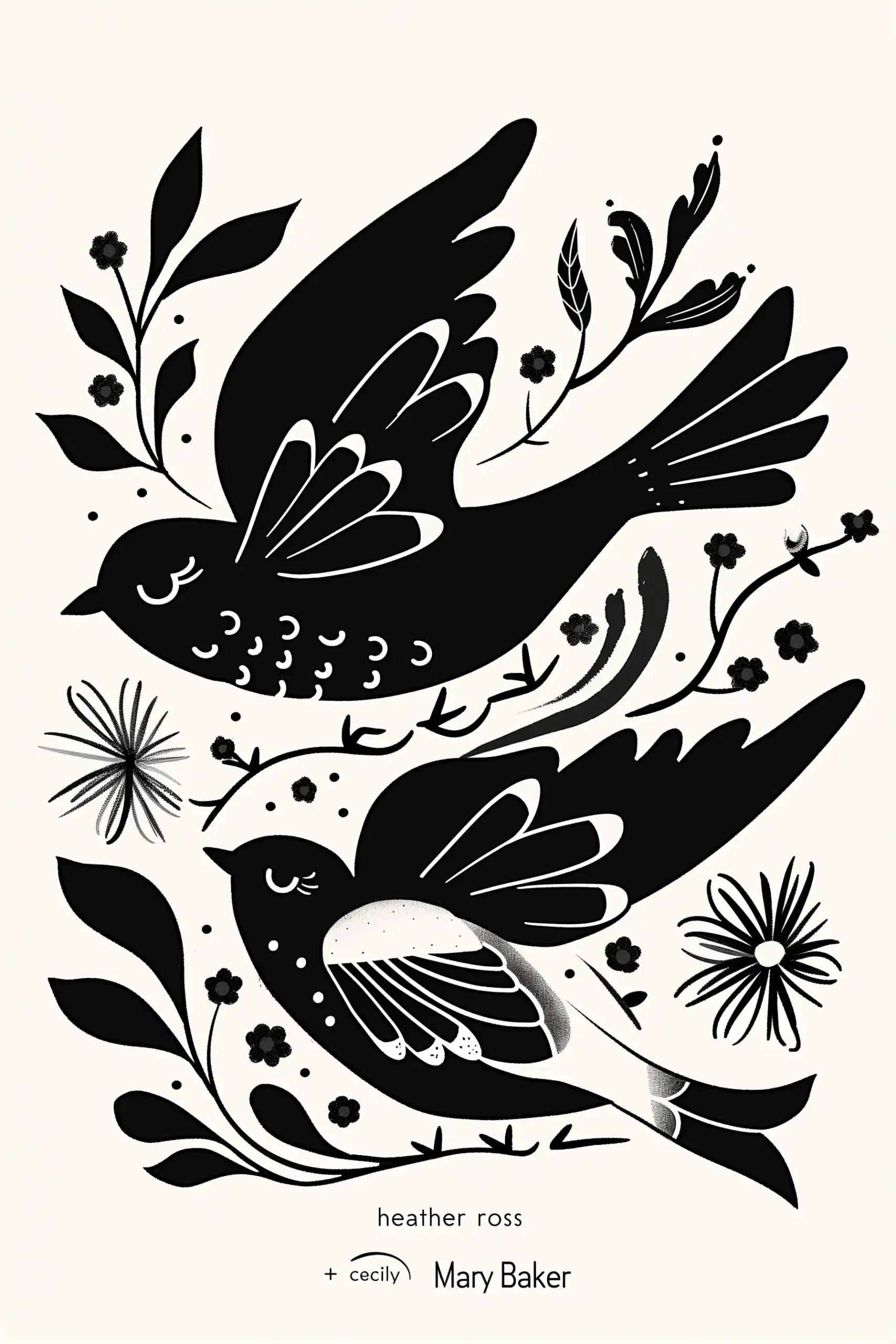 Floral Swallow Vector Art Midjourney提示词