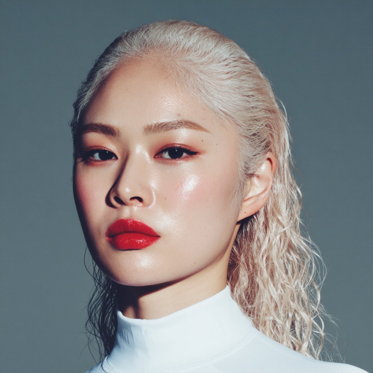 Blonde Woman Beauty Portrait - Red Lipstick Makeup Look Nano Banana提示词