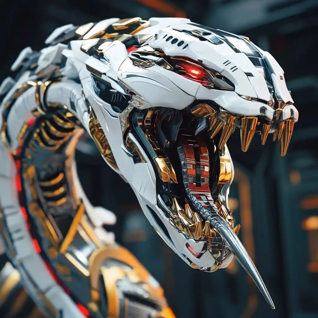 Futuristic Mecha Snake Roar Midjourney提示词