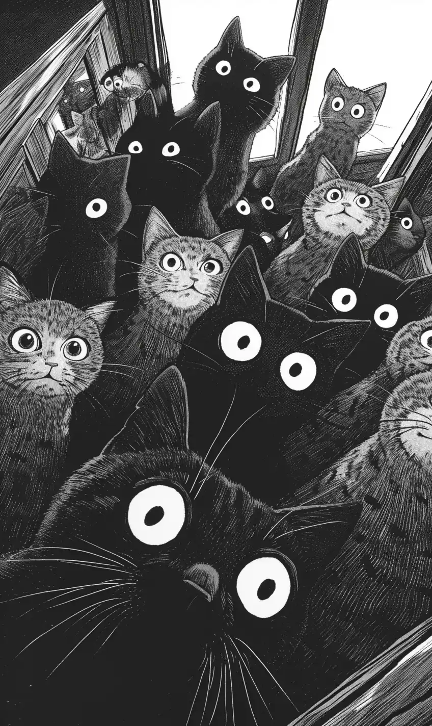 Mirrored Cats Junji Ito Manga Midjourney提示词