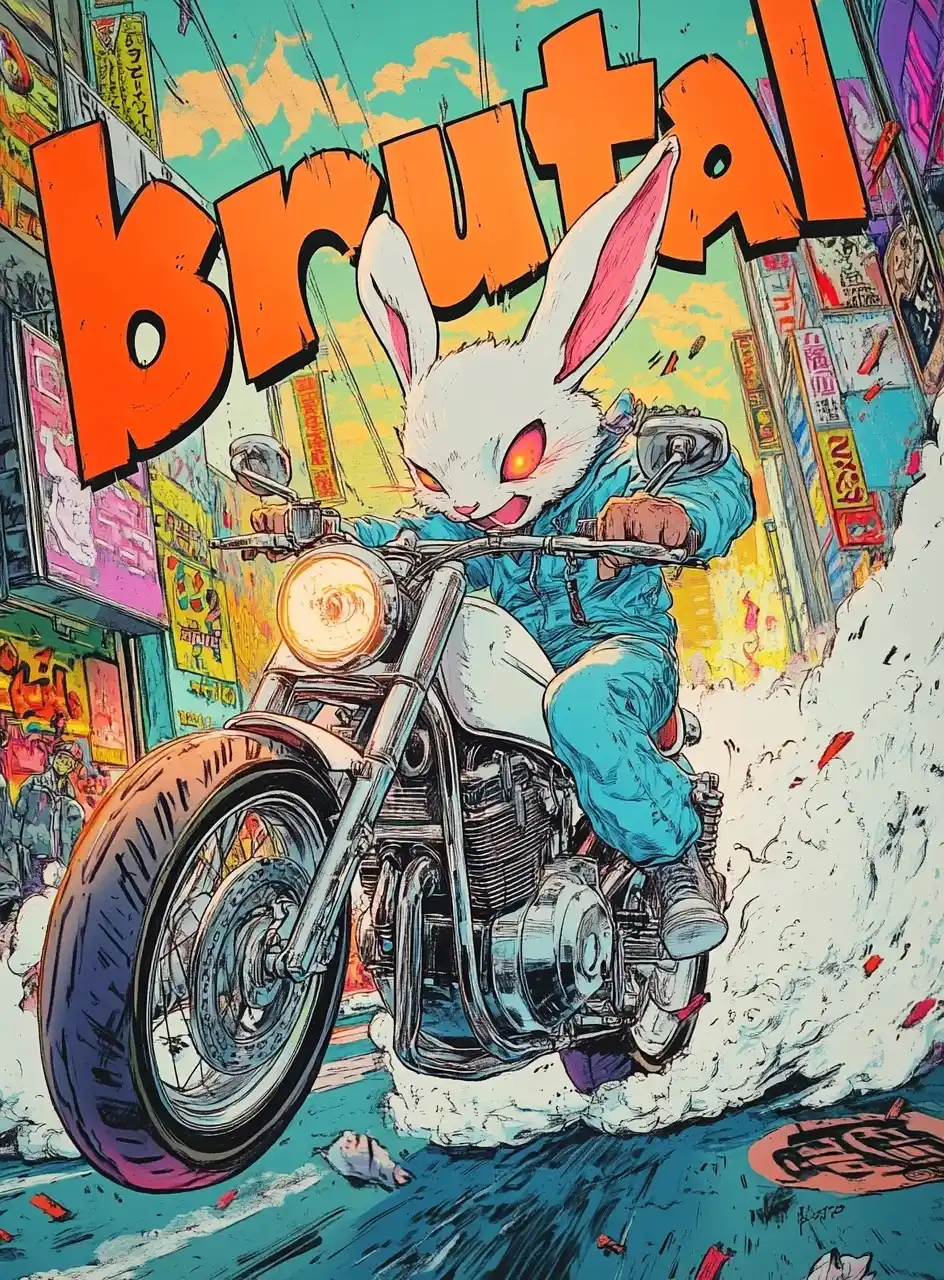 Action Bunny Motorcycle Manga Midjourney 提示词生成效果