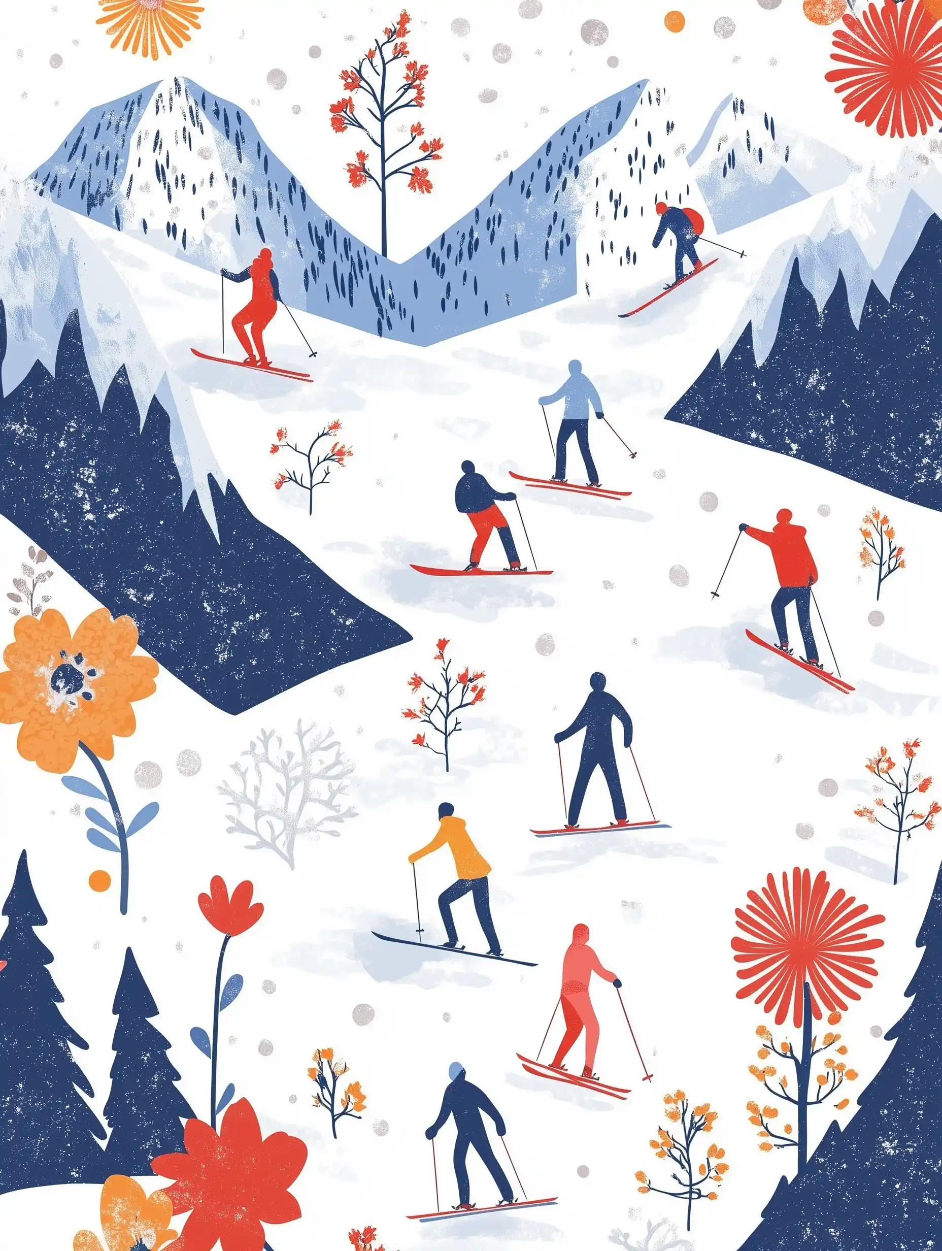 Elegant Skiing Vector Pattern Midjourney提示词