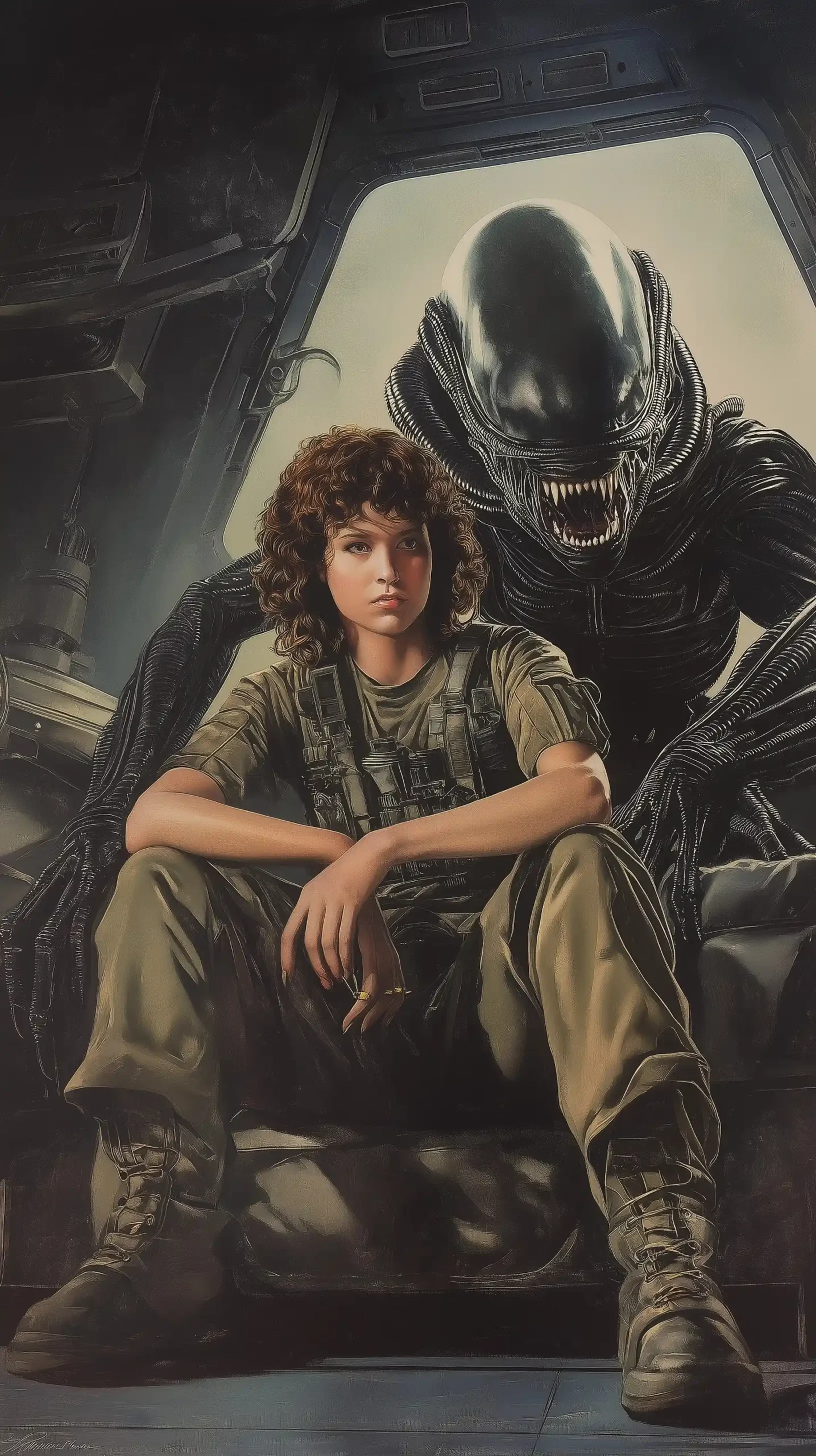 Ripley vs Alien Comic Art Midjourney提示词