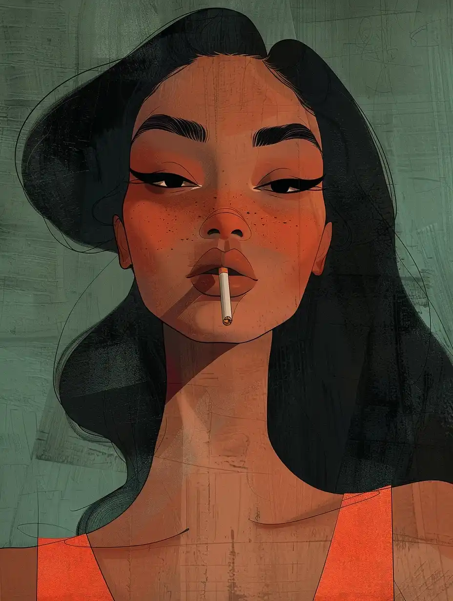 Graphic Woman Smoking Midjourney提示词