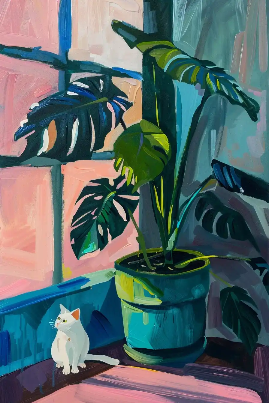 Matisse-inspired Monstera Scene Midjourney提示词