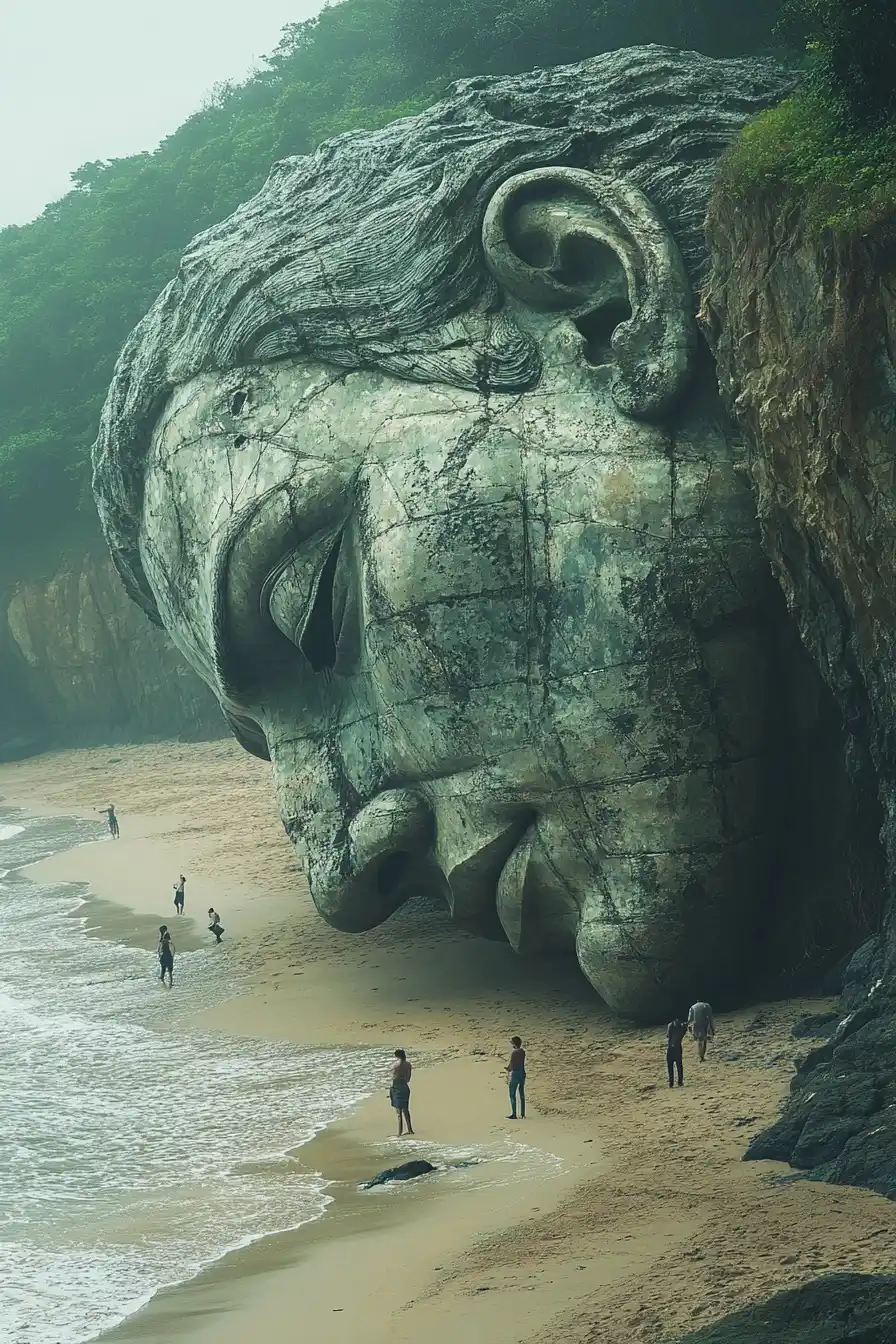 Statue Over Beach Scene Midjourney 提示词生成效果