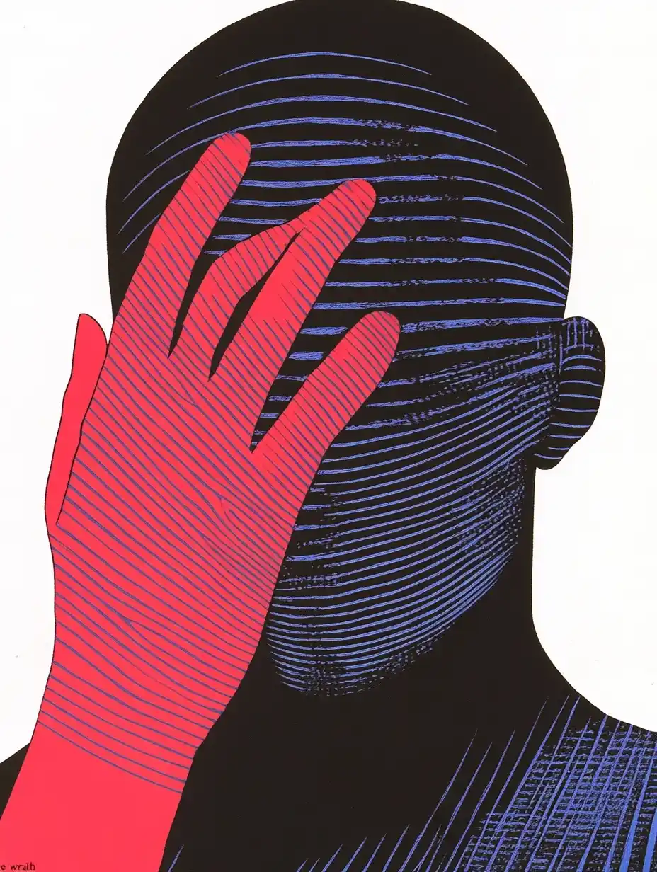 Linocut Man in Despair Midjourney提示词