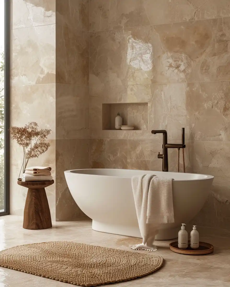 Neutral Modern Bathroom Editorial Midjourney提示词