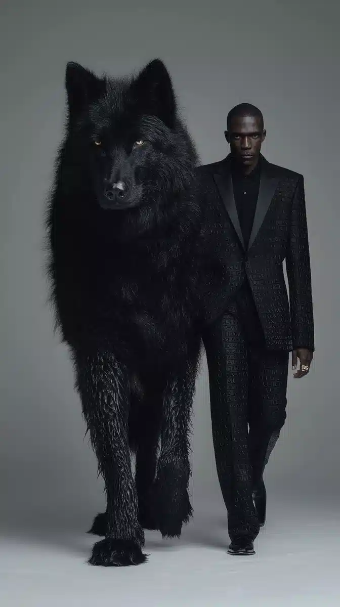 Hyper-Realistic Man and Wolf Midjourney提示词