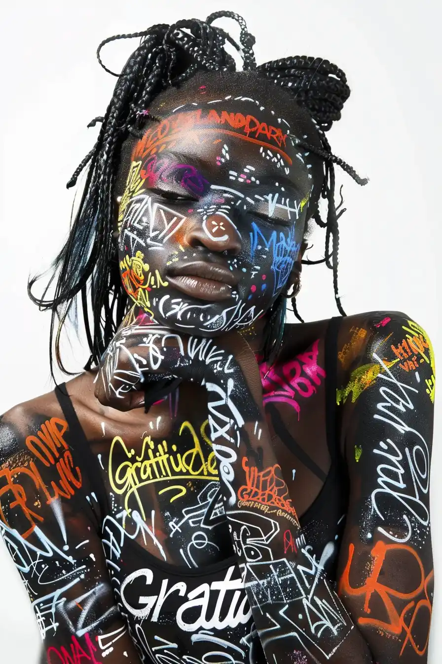 Graffiti-Adorned Woman Portrait Midjourney提示词