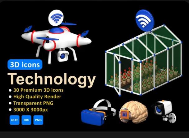 Technology 3D icons Set
