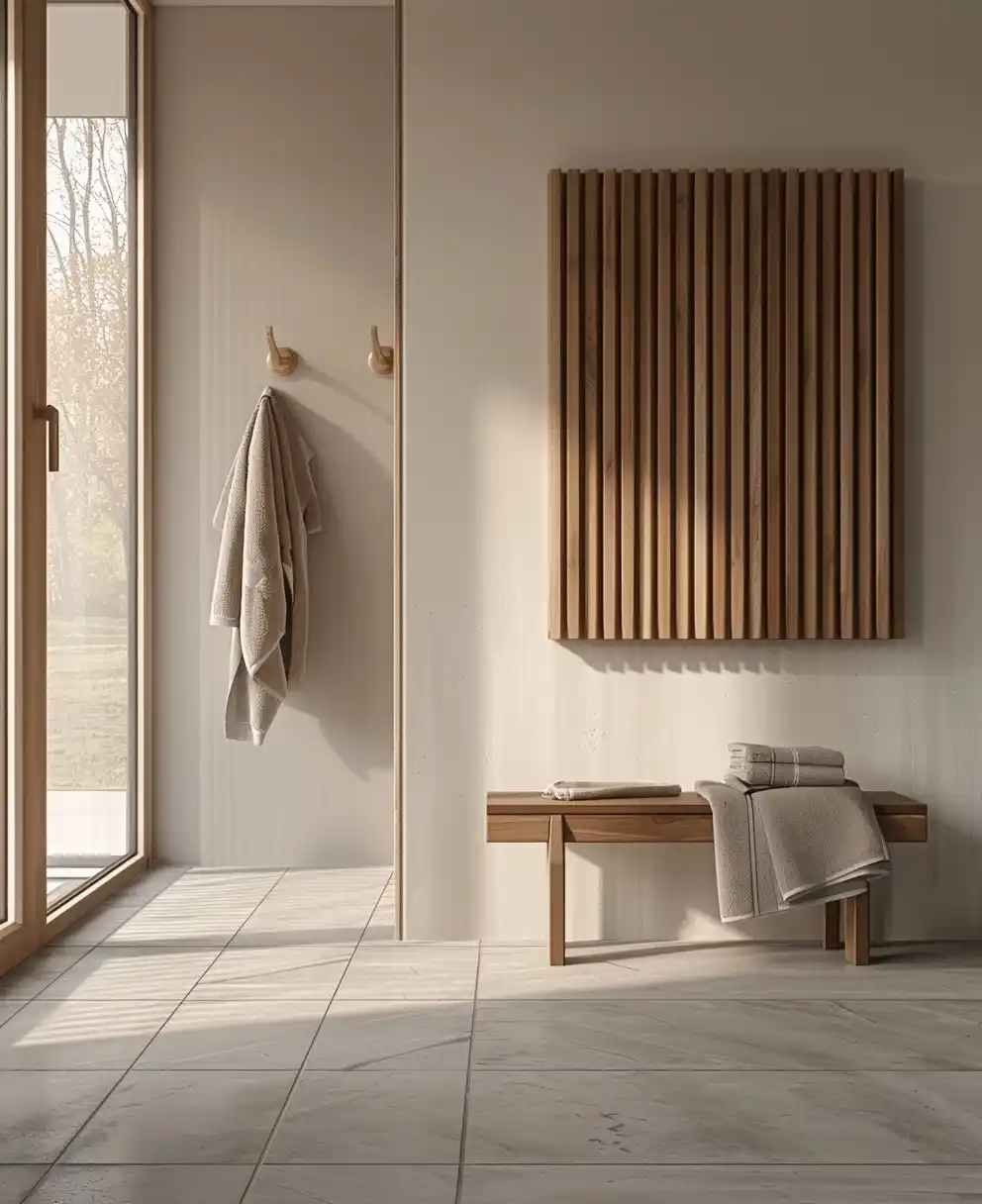 Minimalist Wood Coat Rack Midjourney提示词