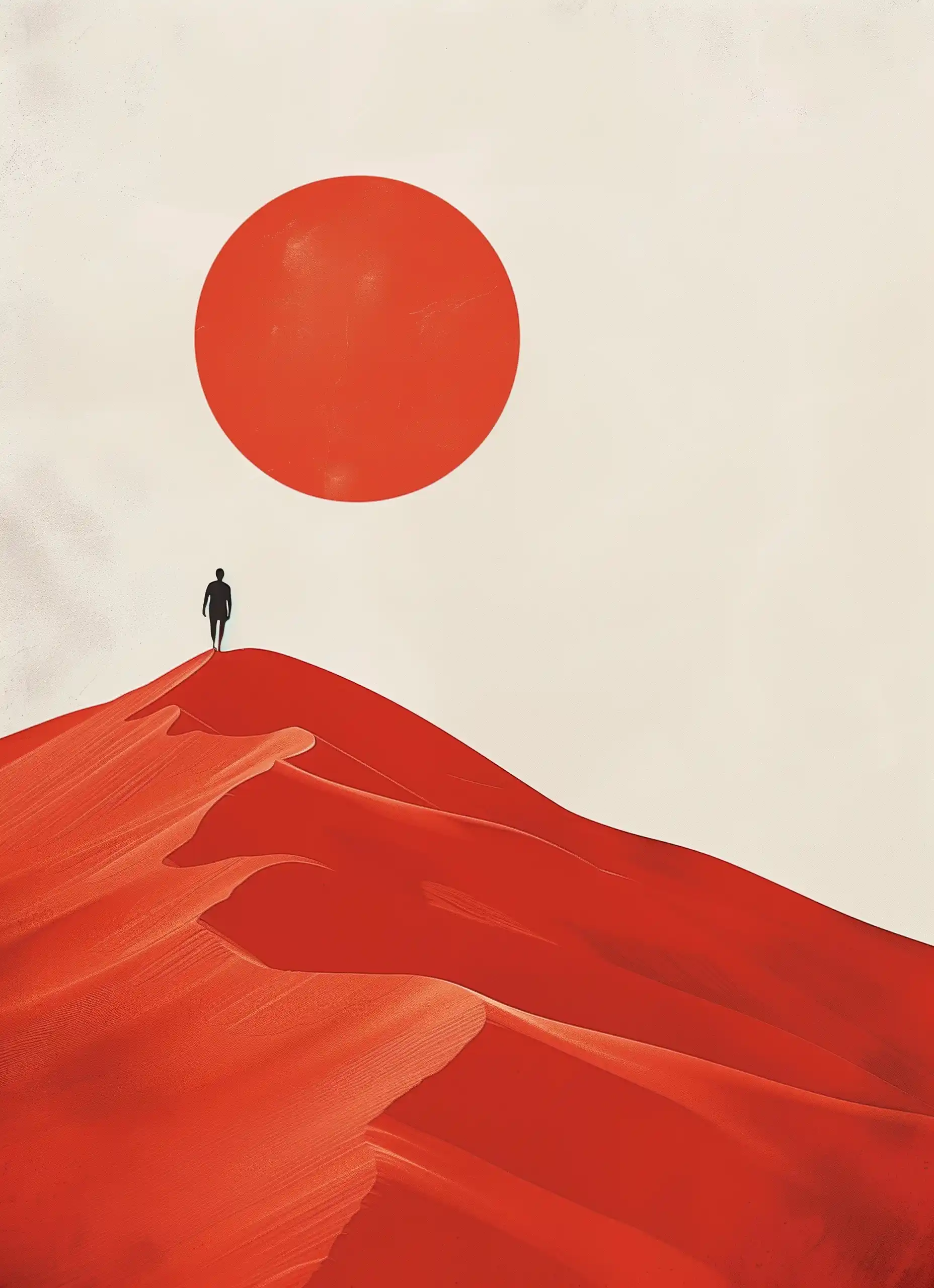 Minimalist Asian Man in Red Desert Midjourney提示词