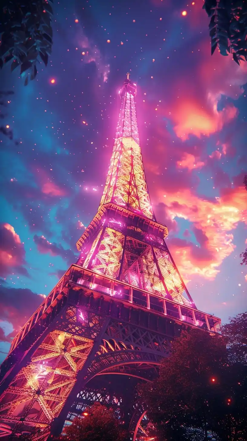 Surreal Eiffel Tower Banners Midjourney提示词