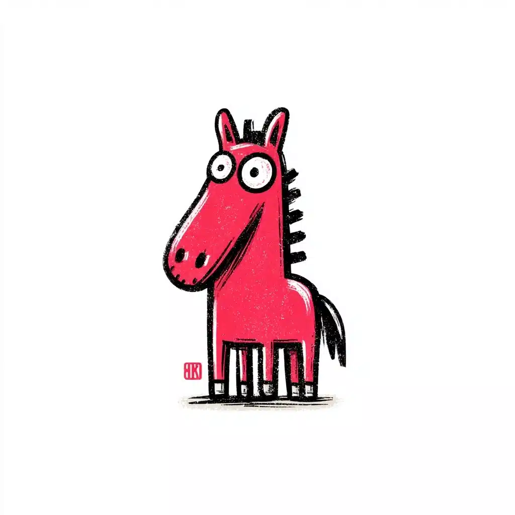 Cartoon Red Horse Doodle Midjourney提示词