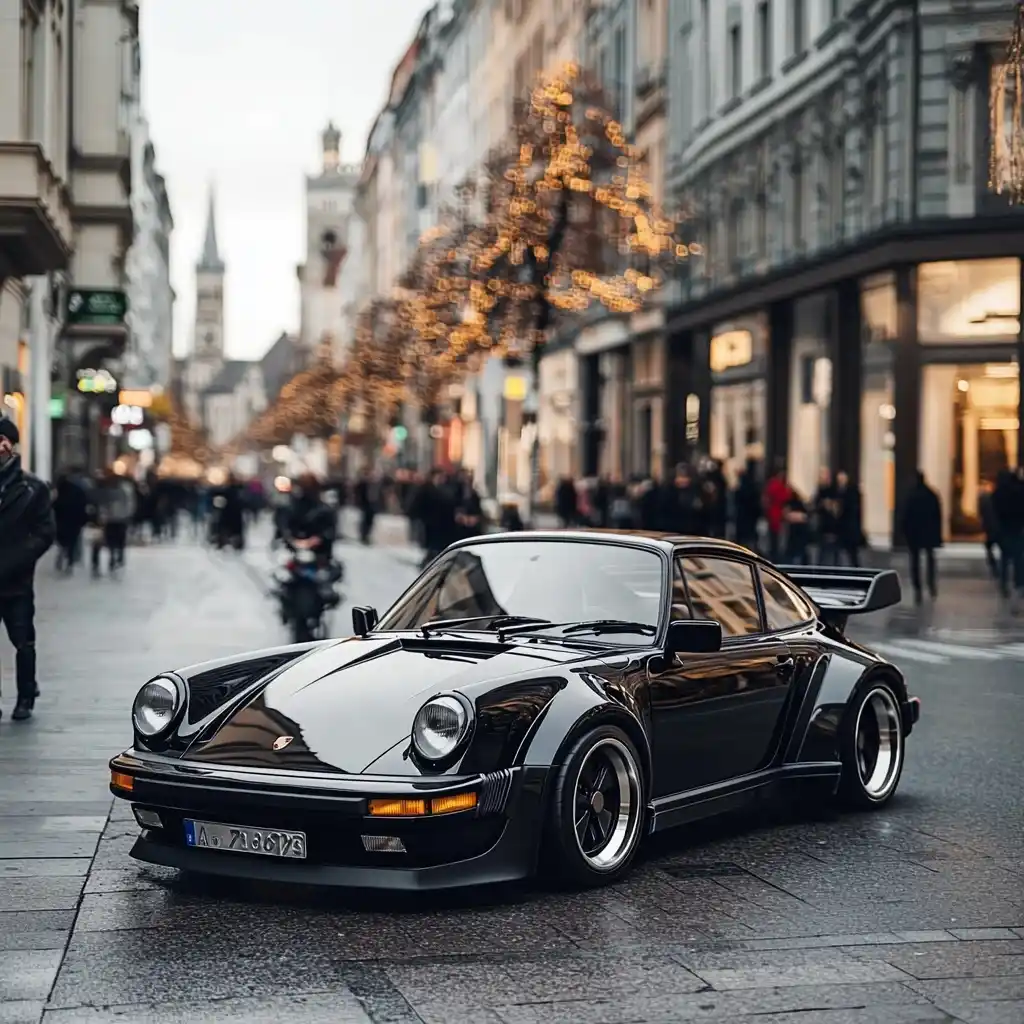 Glossy Black Porsche 930 Turbo Midjourney提示词
