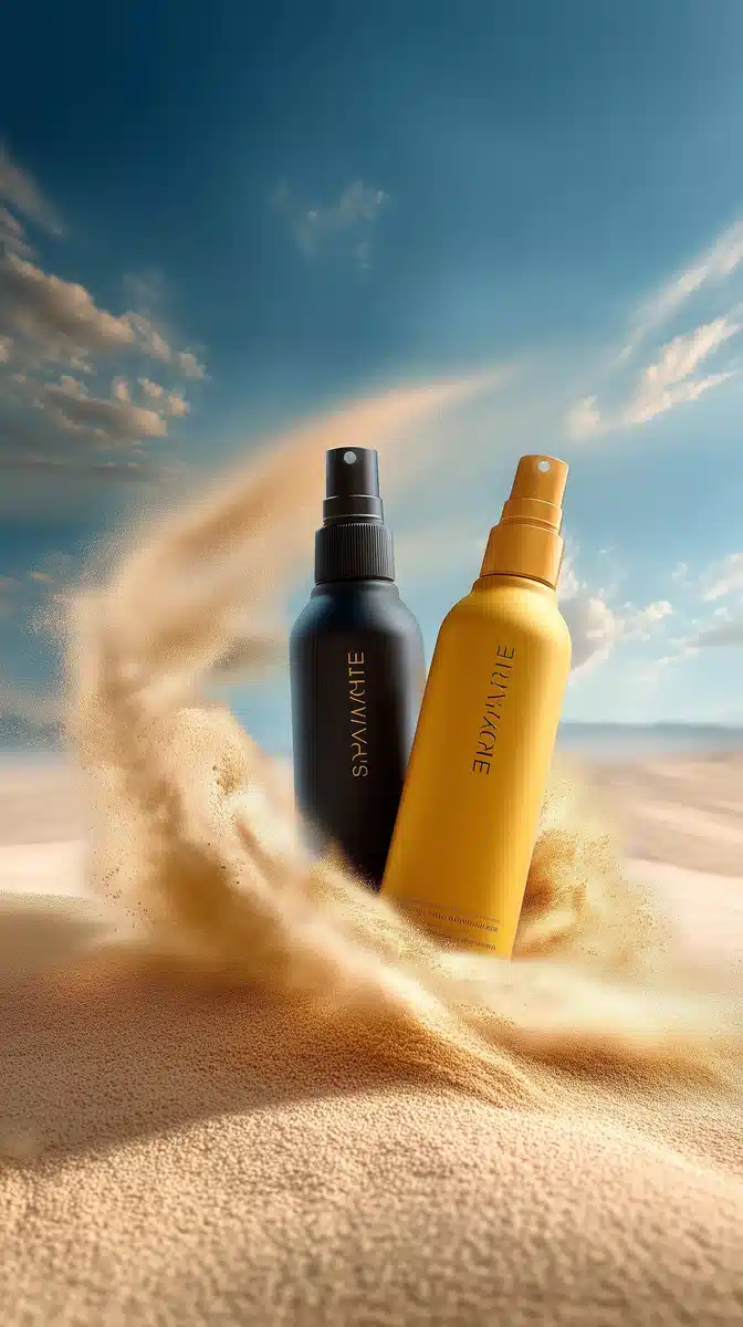 Luxury Beauty Bottles in Desert Midjourney提示词