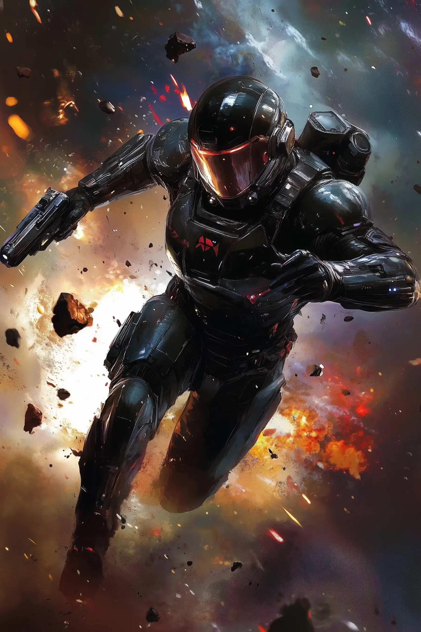 Stylized Space Agent Action Midjourney提示词