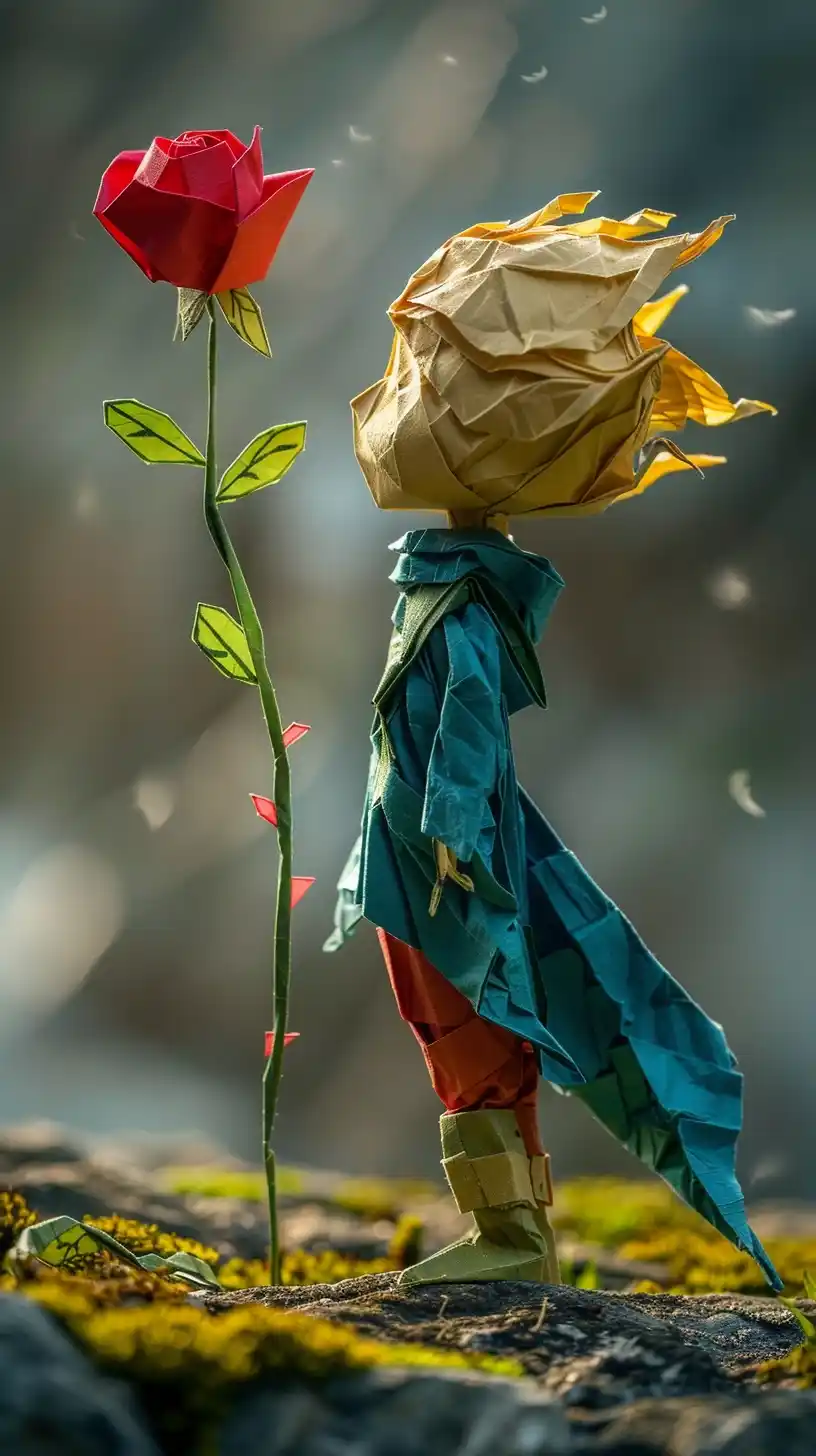 Origami Prince and Rose Midjourney提示词
