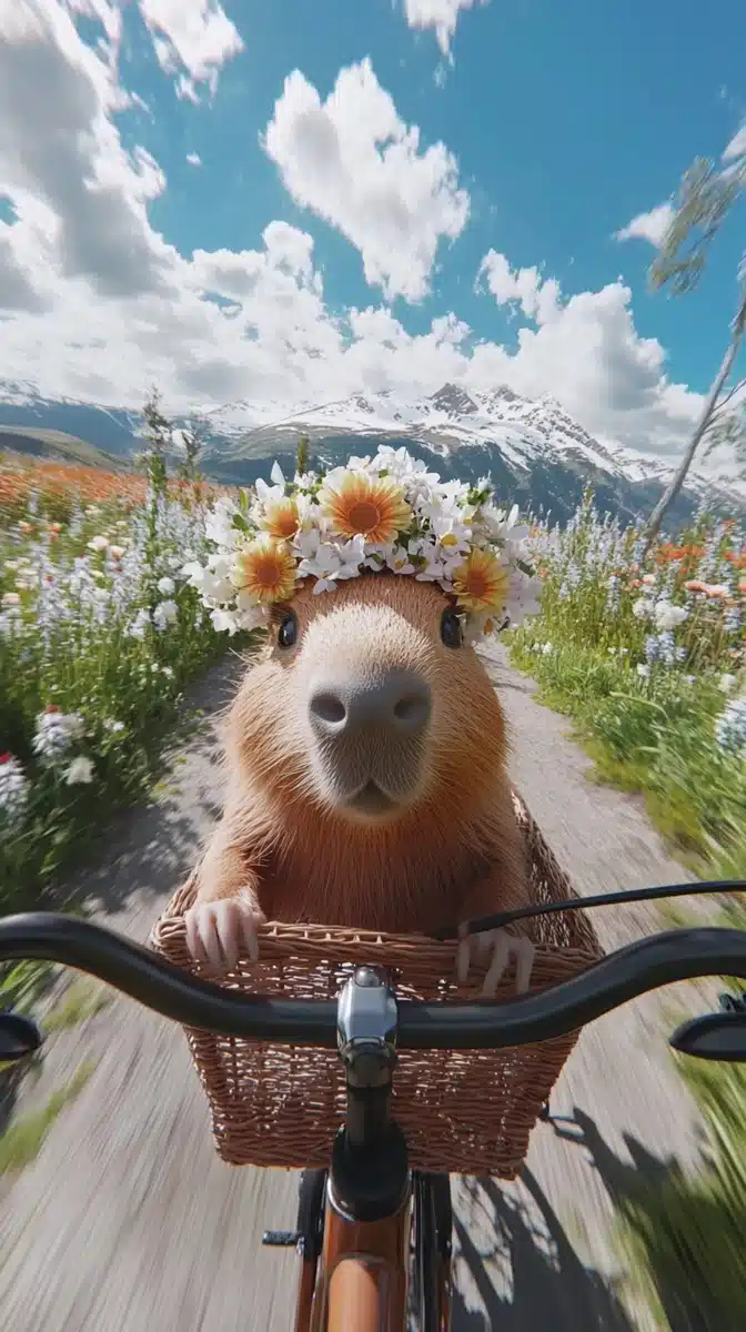 Capybara Cycling Through Nature Midjourney提示词