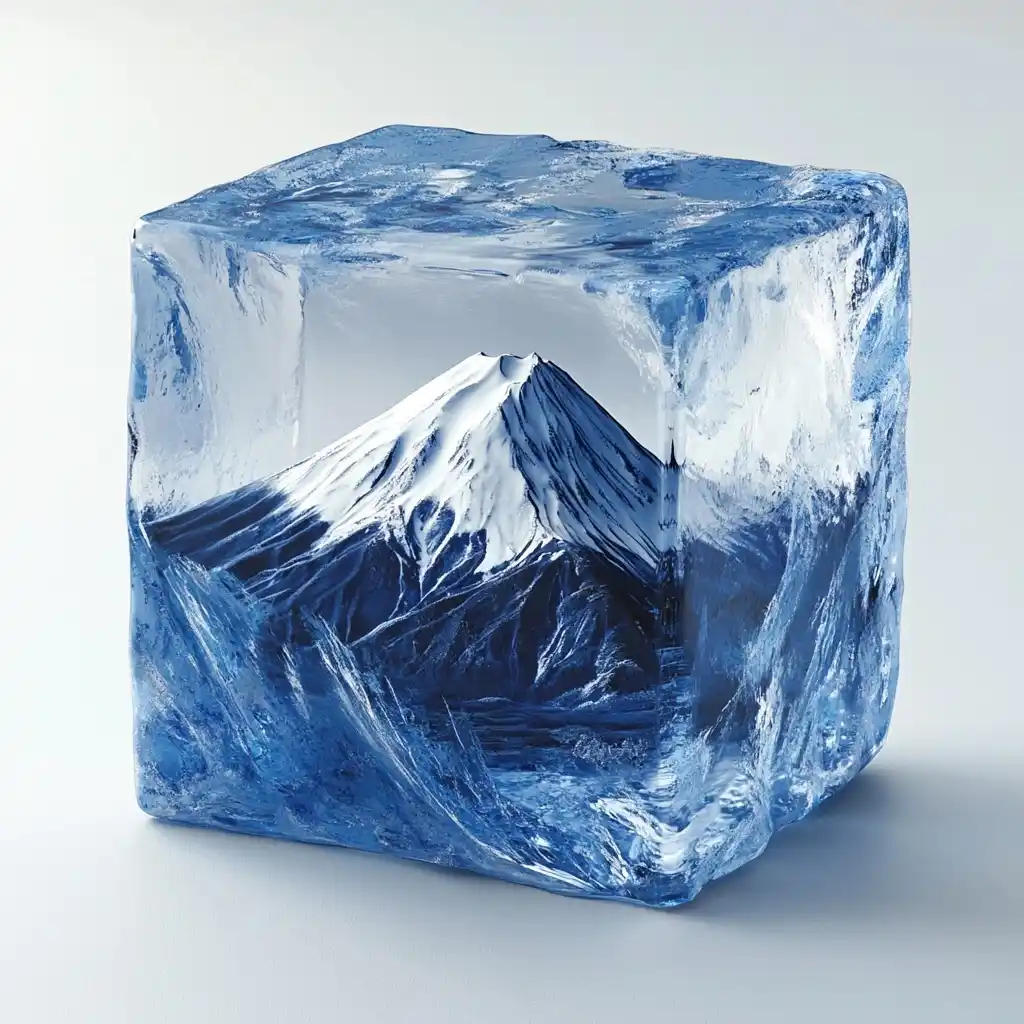 Klein Blue Ice Cube with Fuji Midjourney提示词