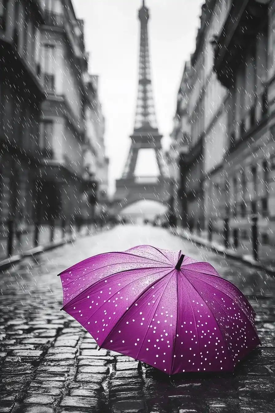 Eiffel Tower with Umbrella Midjourney提示词