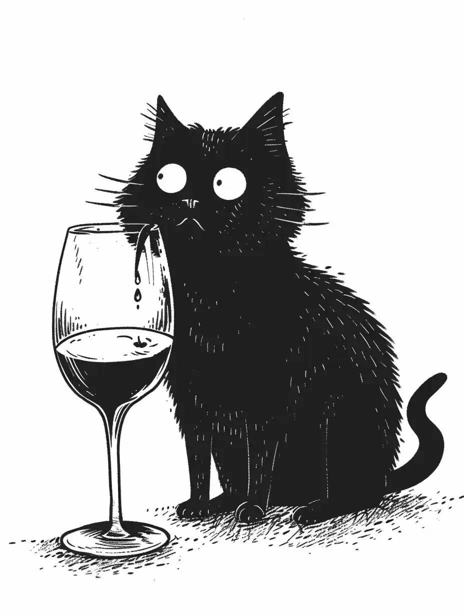 Comic Cat Sipping Wine Midjourney提示词