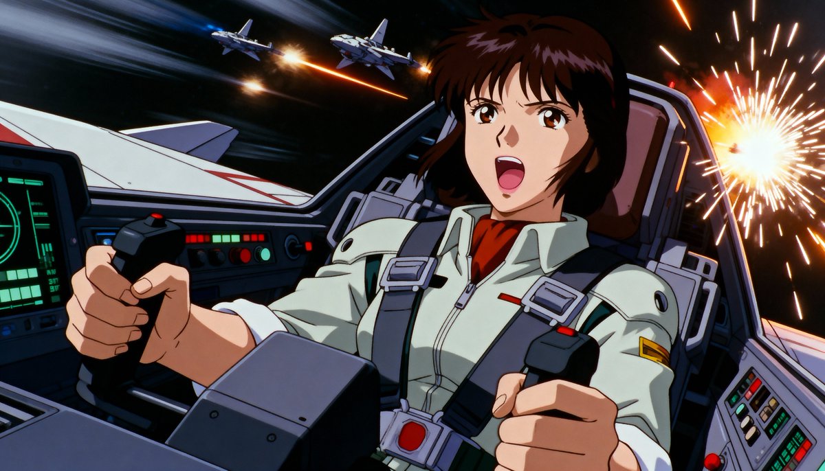 Anime Sci-Fi Pilot in Spaceship Combat - Intense Action Nano Banana提示词
