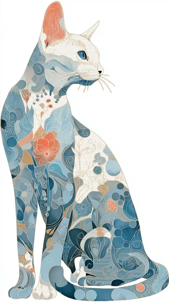 Art Nouveau Cat Postcard Midjourney提示词
