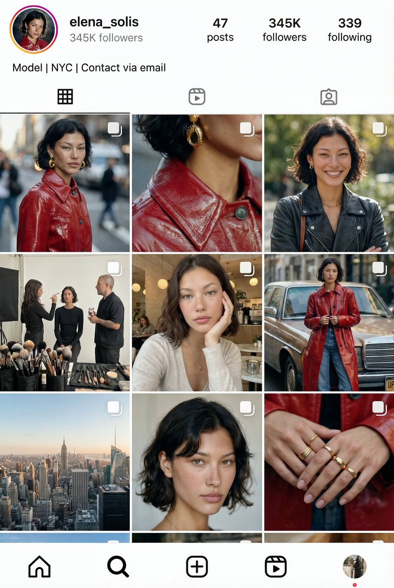 Model Elena Solis Instagram Profile - Fashion Photography Nano Banana提示词