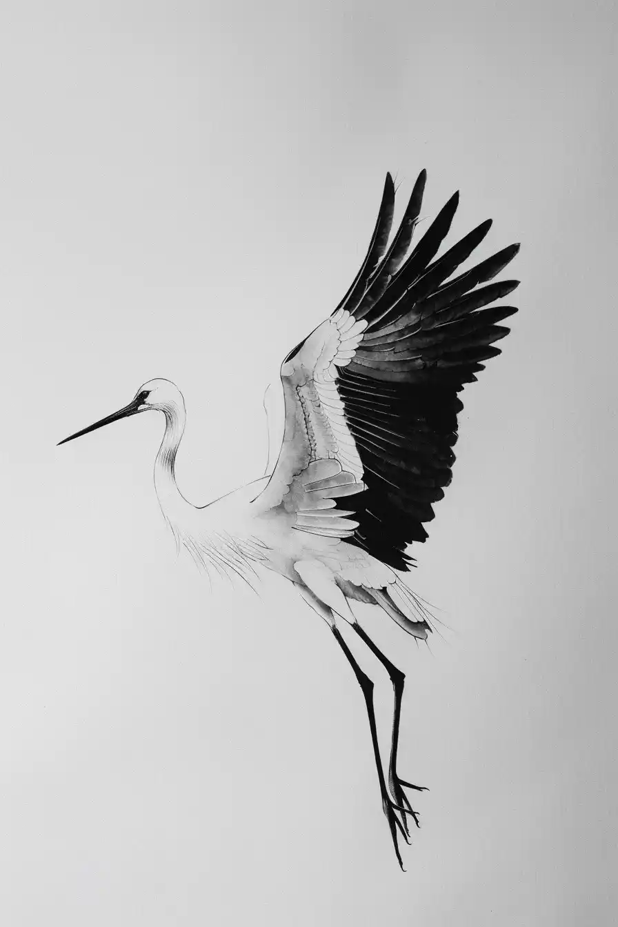 Ink Stork with Feline Motif Midjourney提示词