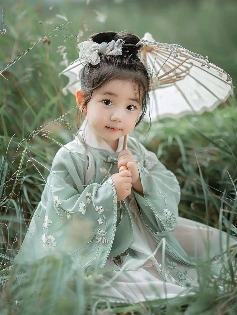 Dreamy Hanfu Baby Portrait Midjourney提示词